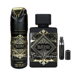 Lattafa Oud For Glory: Estuche de Lujo + Spray y Perfumero Recargable