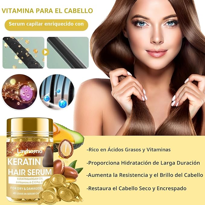 Serum capilar con queratina importado de EE. UU. – Cápsulas nutritivas anti-frizz - Imagen 4
