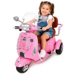 Moto Vespa Eléctrica Infantil 12V Con Control Remoto Luces Led Y Asiento Doble