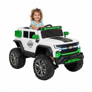 Carro Eléctrico Infantil Chevrolet 12V con Bluetooth, USB y Asiento en Cuero
