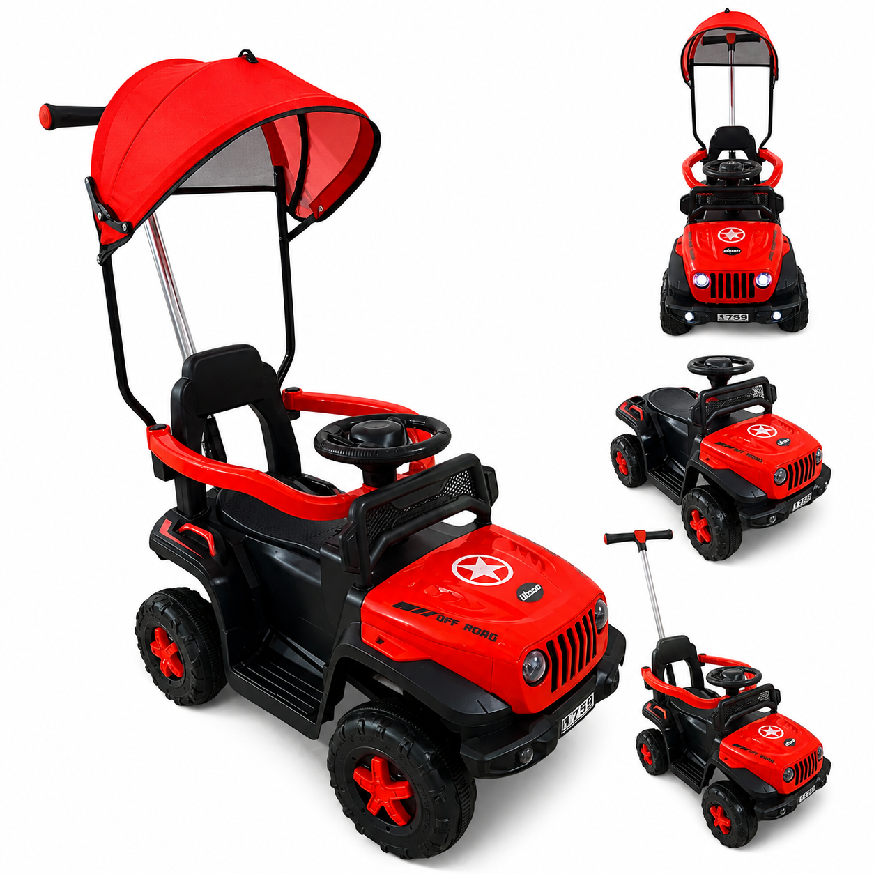 Carro Paseador Rubicon 3 en 1 Giratorio con Capota y Luces LED para Niños 1–4 Años - Imagen 5