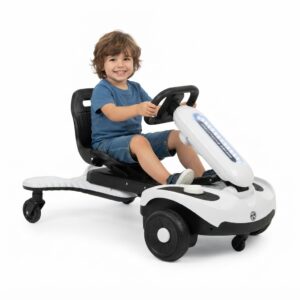 Carro Montable Infantil 360° con Control Remoto, Asiento Cómodo y Altura Ajustable Blanco