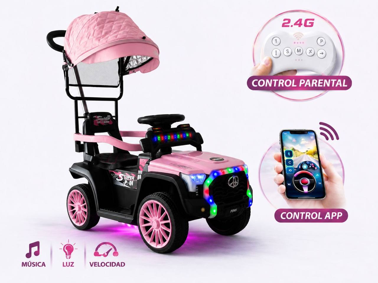 Super Carro Montable Eléctrico Toyota con Control Remoto - Luces led - Imagen 8