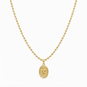 Cadena Militar Diamantada Hombre 60 cm + Dije Virgen de Guadalupe Oro Laminado 18K