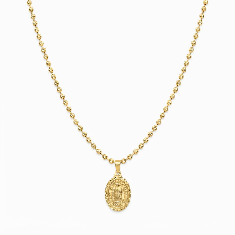 Cadena Militar Diamantada Hombre 60 cm + Dije Virgen de Guadalupe Oro Laminado 18K