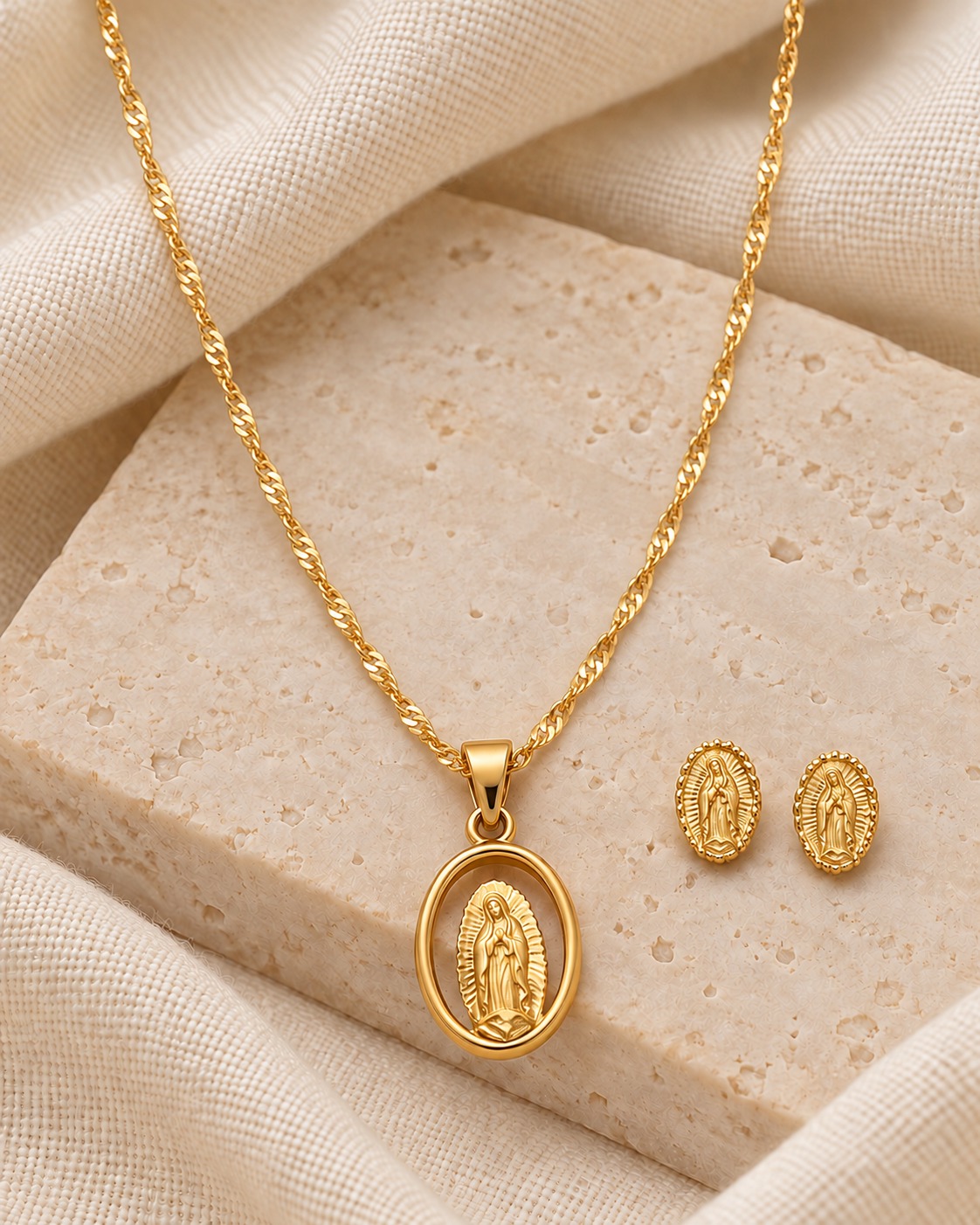 Conjunto Cadena + Topos Virgen de Guadalupe Oro Laminado 18K | Fe y Elegancia - Imagen 2