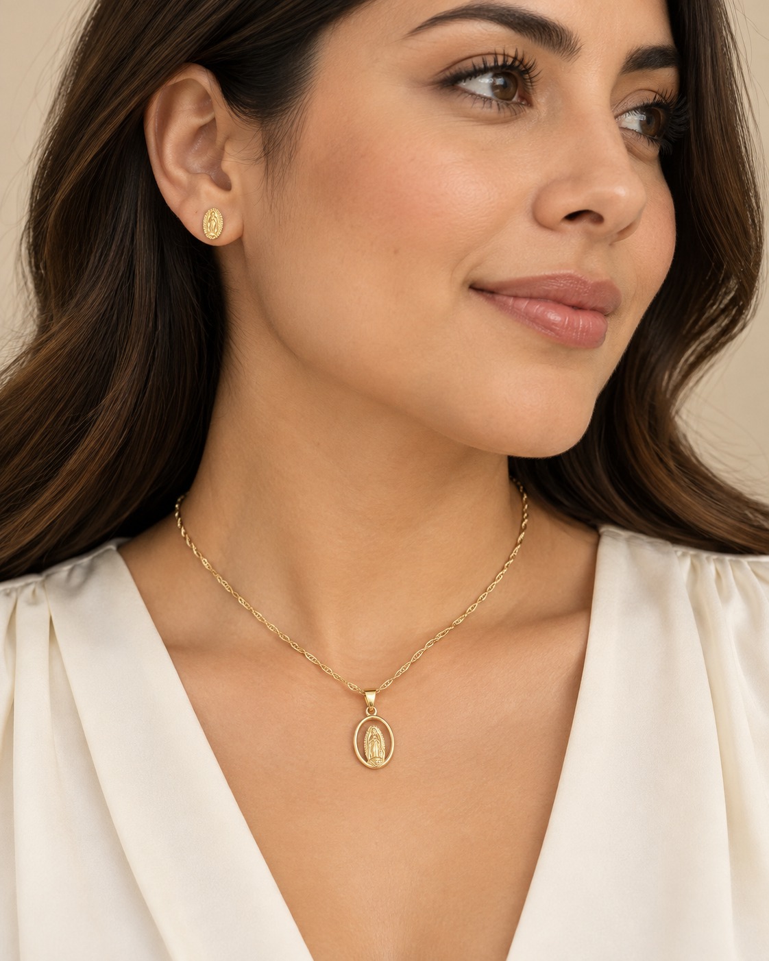 Conjunto Cadena + Topos Virgen de Guadalupe Oro Laminado 18K | Fe y Elegancia - Imagen 3