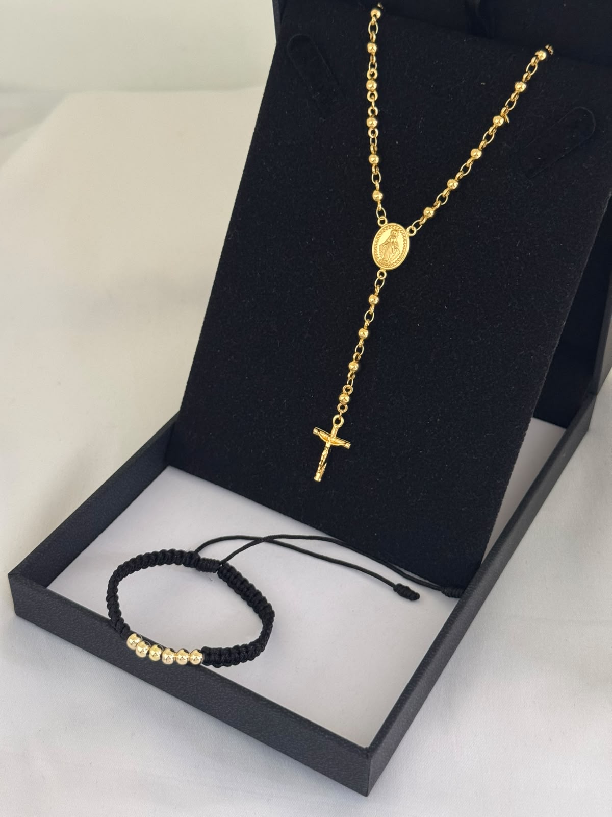 Camándula Dama Balín 3.5 mm + Pulsera Virgen Milagrosa Oro Laminado 18K - Imagen 2