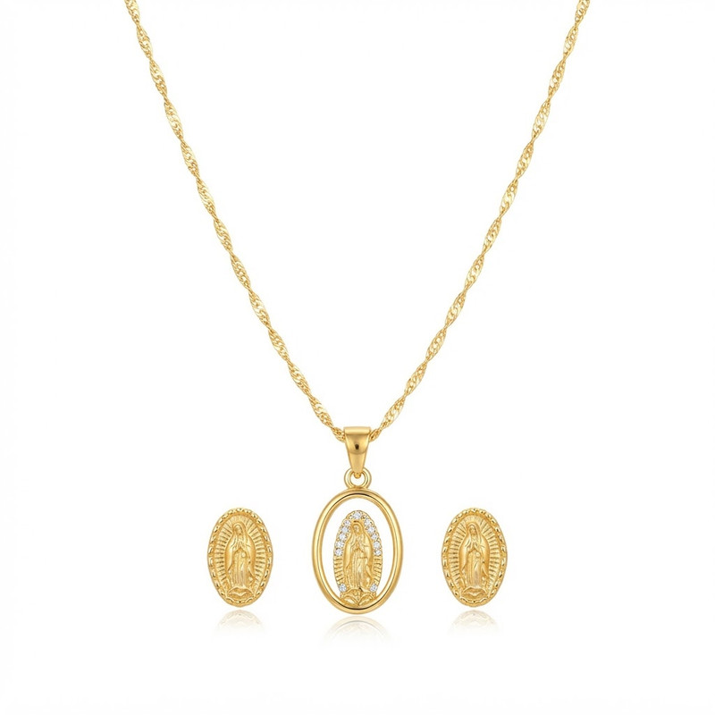 Conjunto Cadena + Topos Virgen de Guadalupe Oro Laminado 18K | Fe y Elegancia