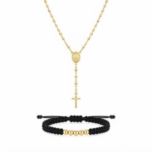 Camándula Dama Balín 3.5 mm + Pulsera Virgen Milagrosa Oro Laminado 18K